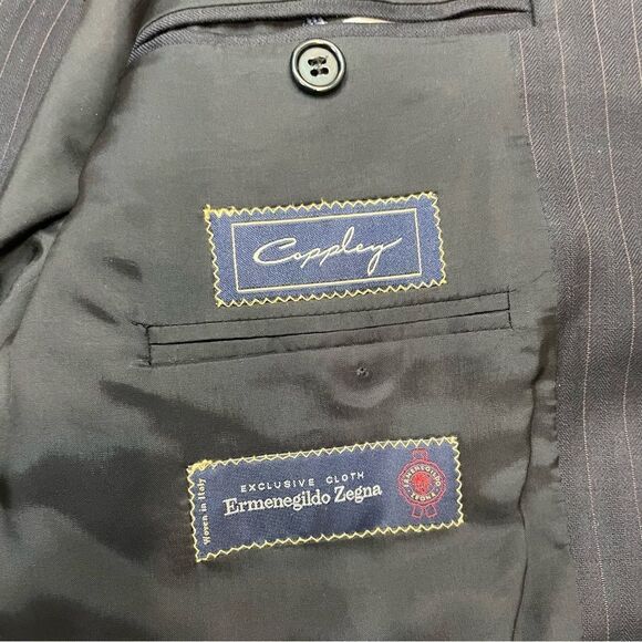 Ermenegildo Zegna Navy Blue Striped Wool Suit Blazer 48R - Picture 7 of 9